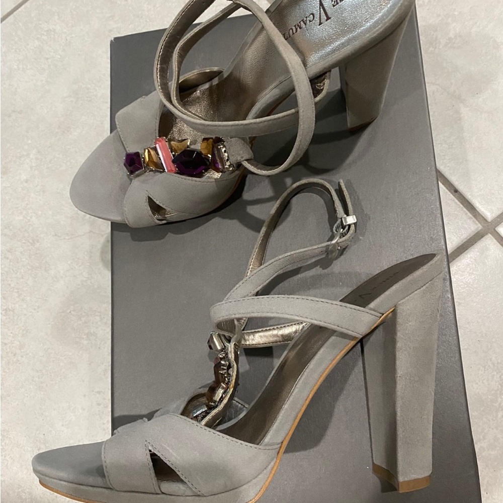Vince Camuto Clarkson Metal Suede Jewel Platform Sandal Heels